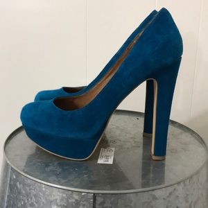 Steve Madden Teal Suede Platform Pumps with High Block Heel